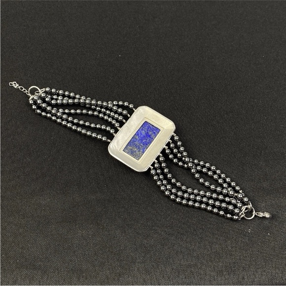 Hanmdade Bracelet Red Blue Enamel Hematite Beads Lapis Lazuli Stone 7" to 8" - Picture 6 of 14